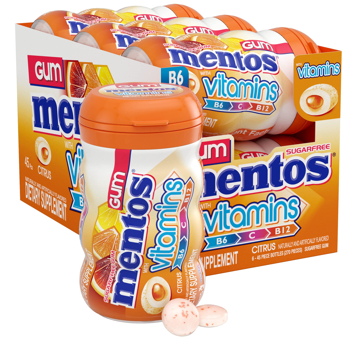 Mentos vitamins gum citrus bottle front for fresh breath