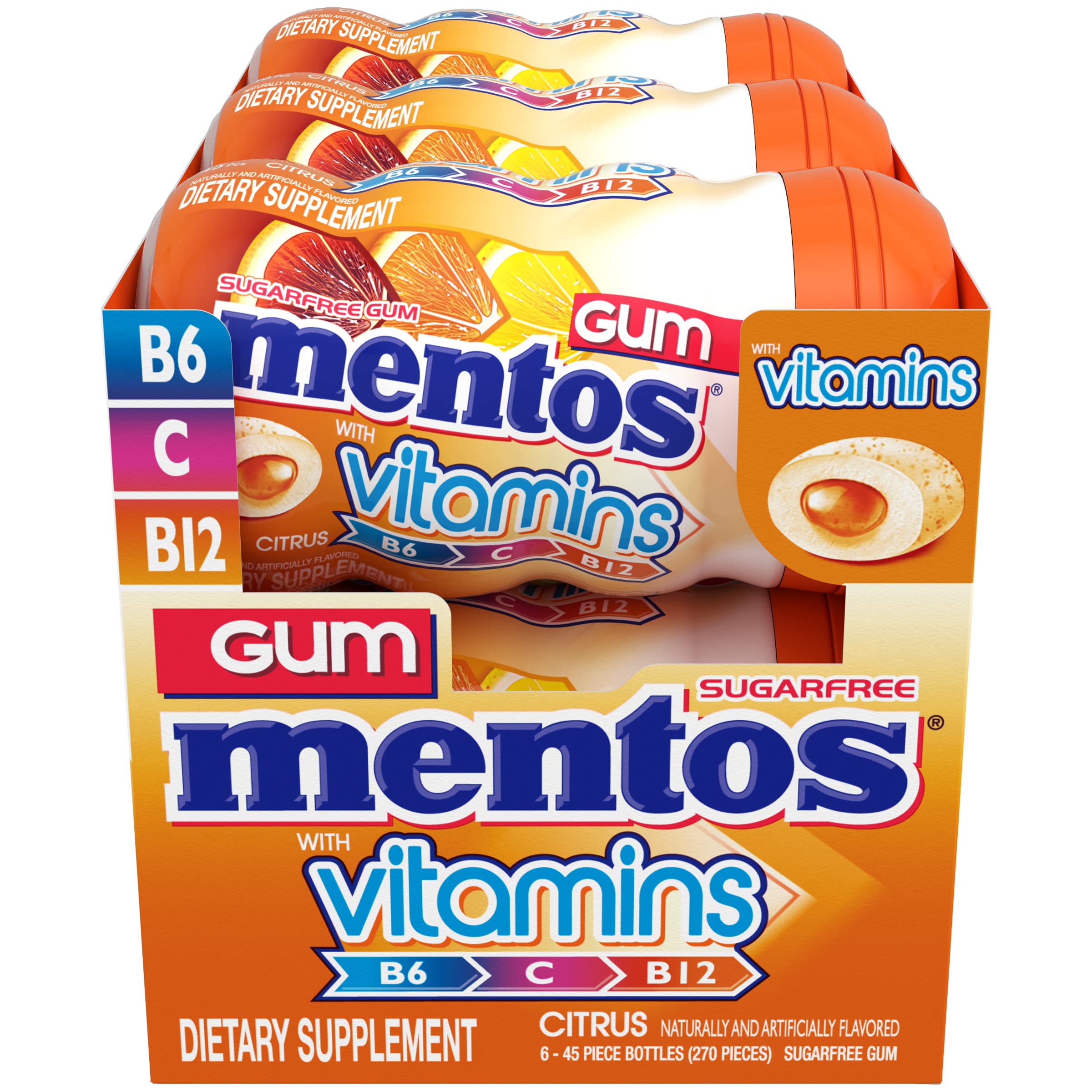 Mentos vitamins gum citrus piece break reveals juicy center