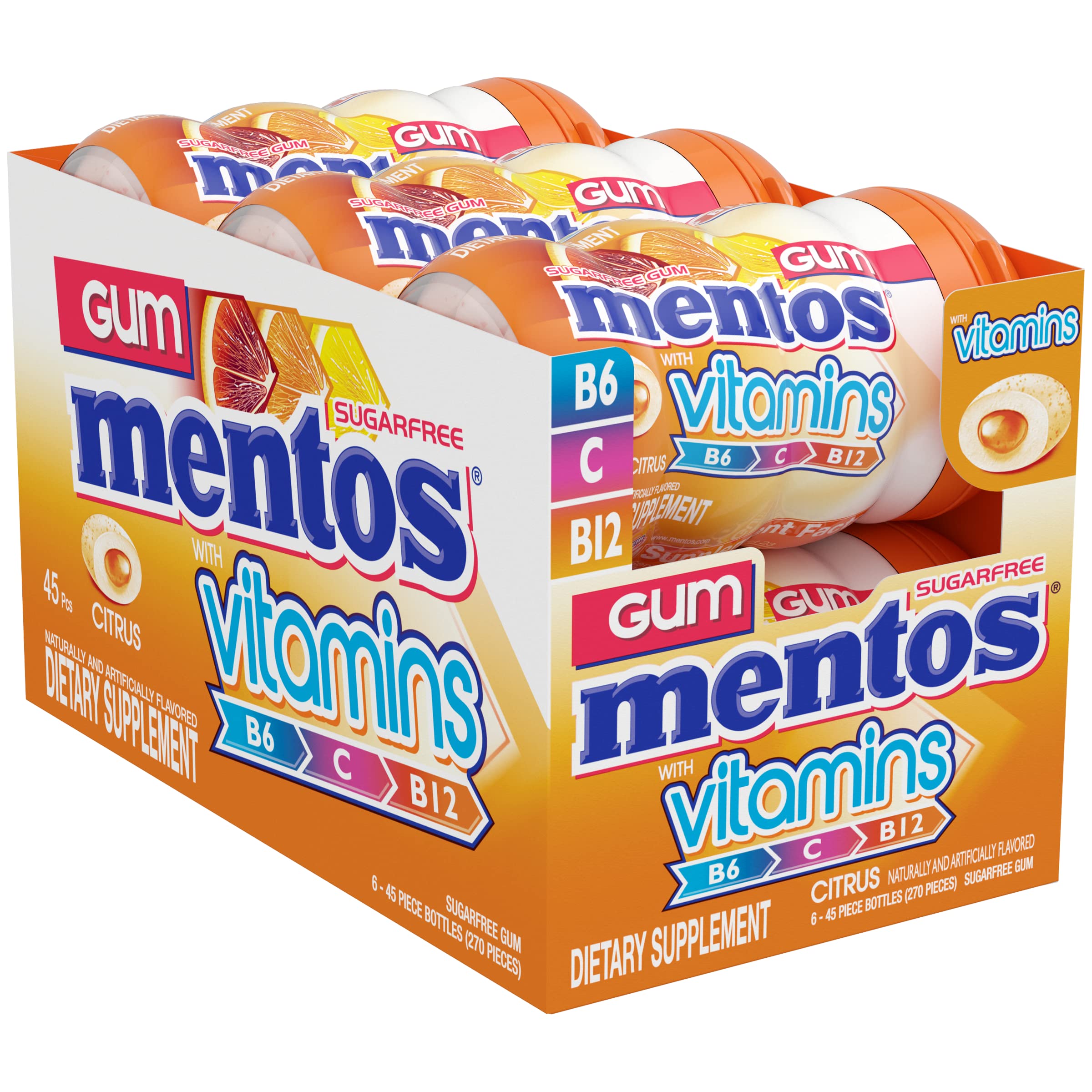 Mentos vitamins gum vitamin B6 B12 C label closeup