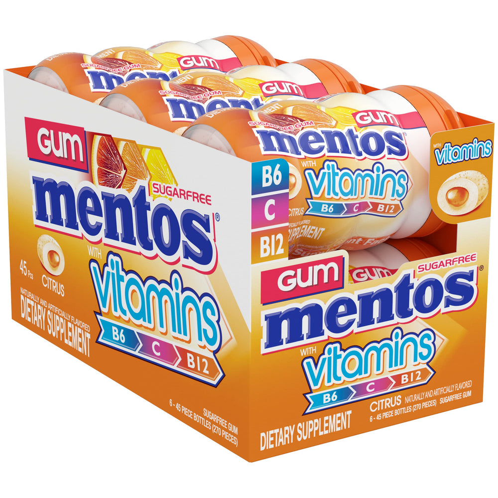 Mentos vitamins gum vitamin B6 B12 C label closeup