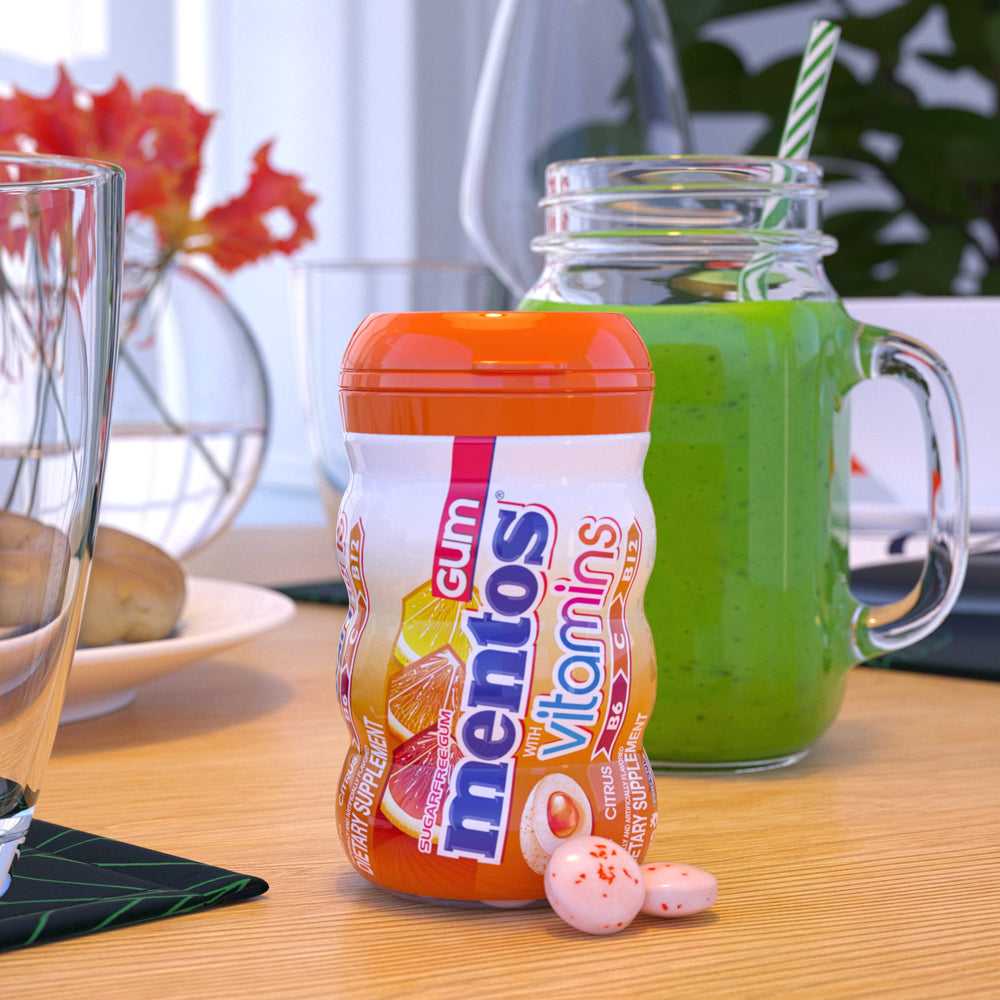 Mentos vitamins gum xylitol sweetener label emphasizes sugar-free