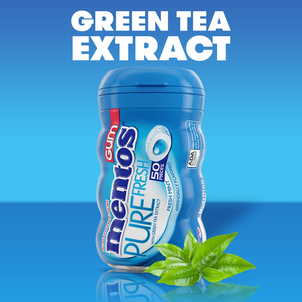 Mentos xylitol ingredient highlight emphasizes dental-friendly sugar-free gum.