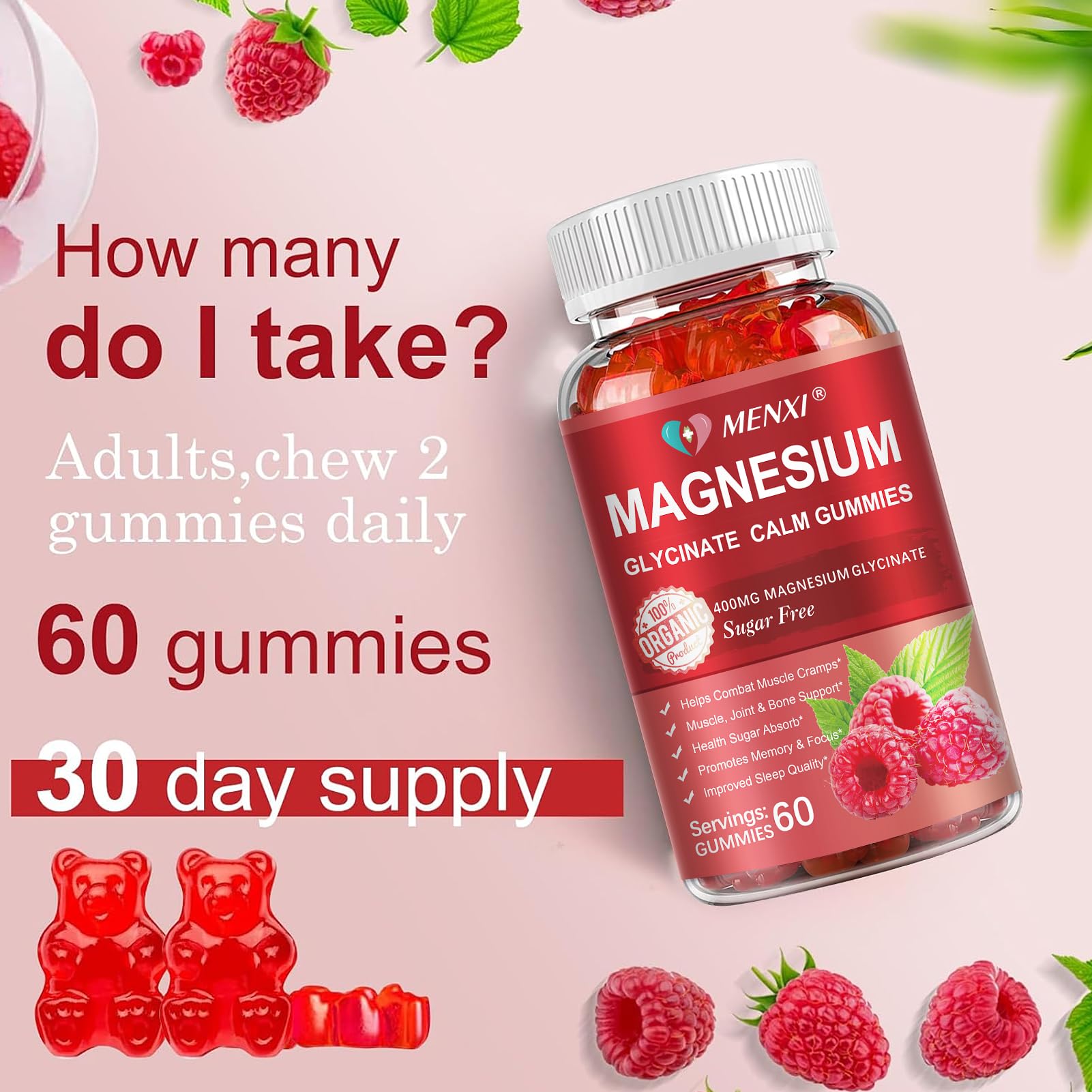 MENXI Magnesium Gummies calcium and D3 complement magnesium for mineral balance.