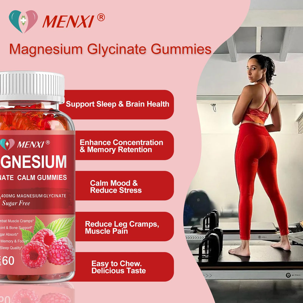 MENXI Magnesium Gummies glycinate-malate blend illustration for gentle absorption.