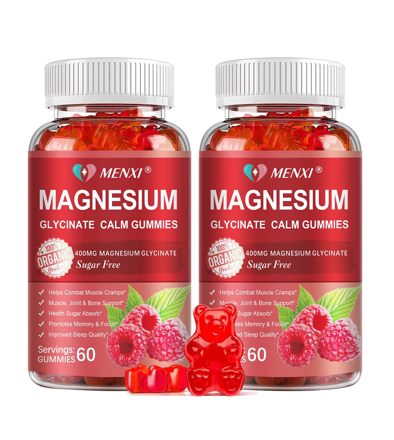 MENXI Magnesium Gummies raspberry bottle for daily calm mood support