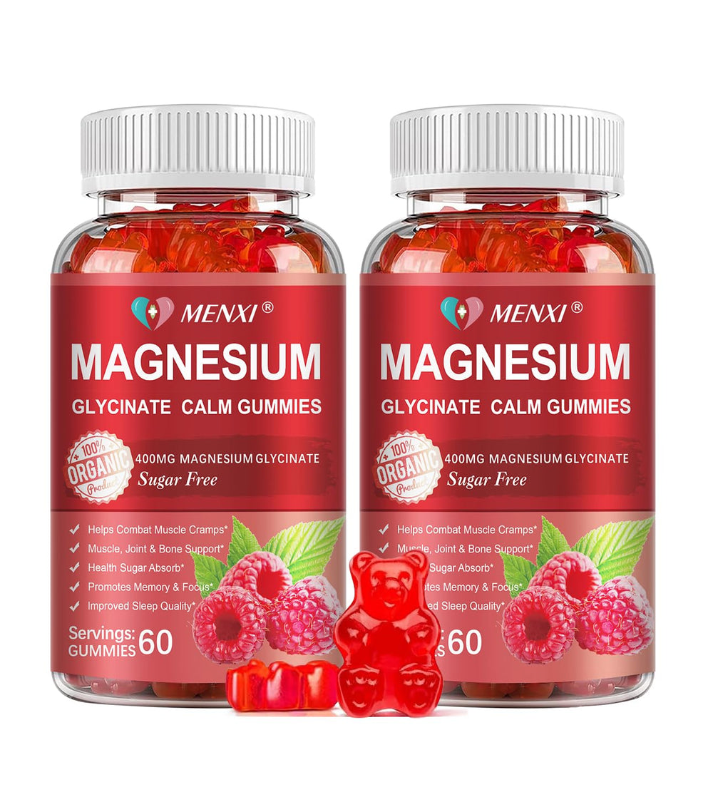 MENXI Magnesium Gummies raspberry bottle for daily calm mood support