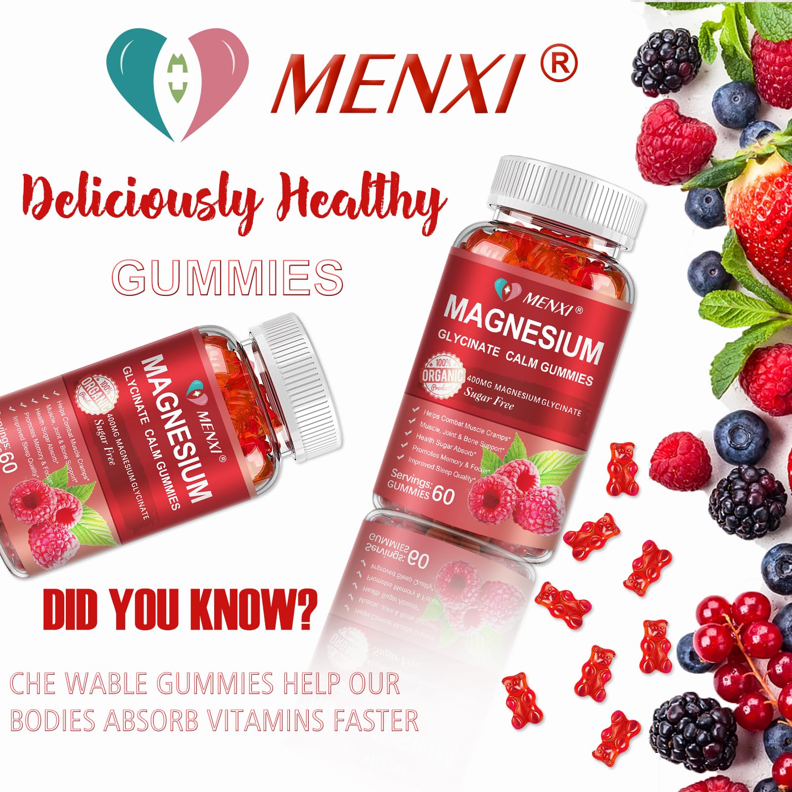 Sugar-free label on MENXI Magnesium Gummies packaging