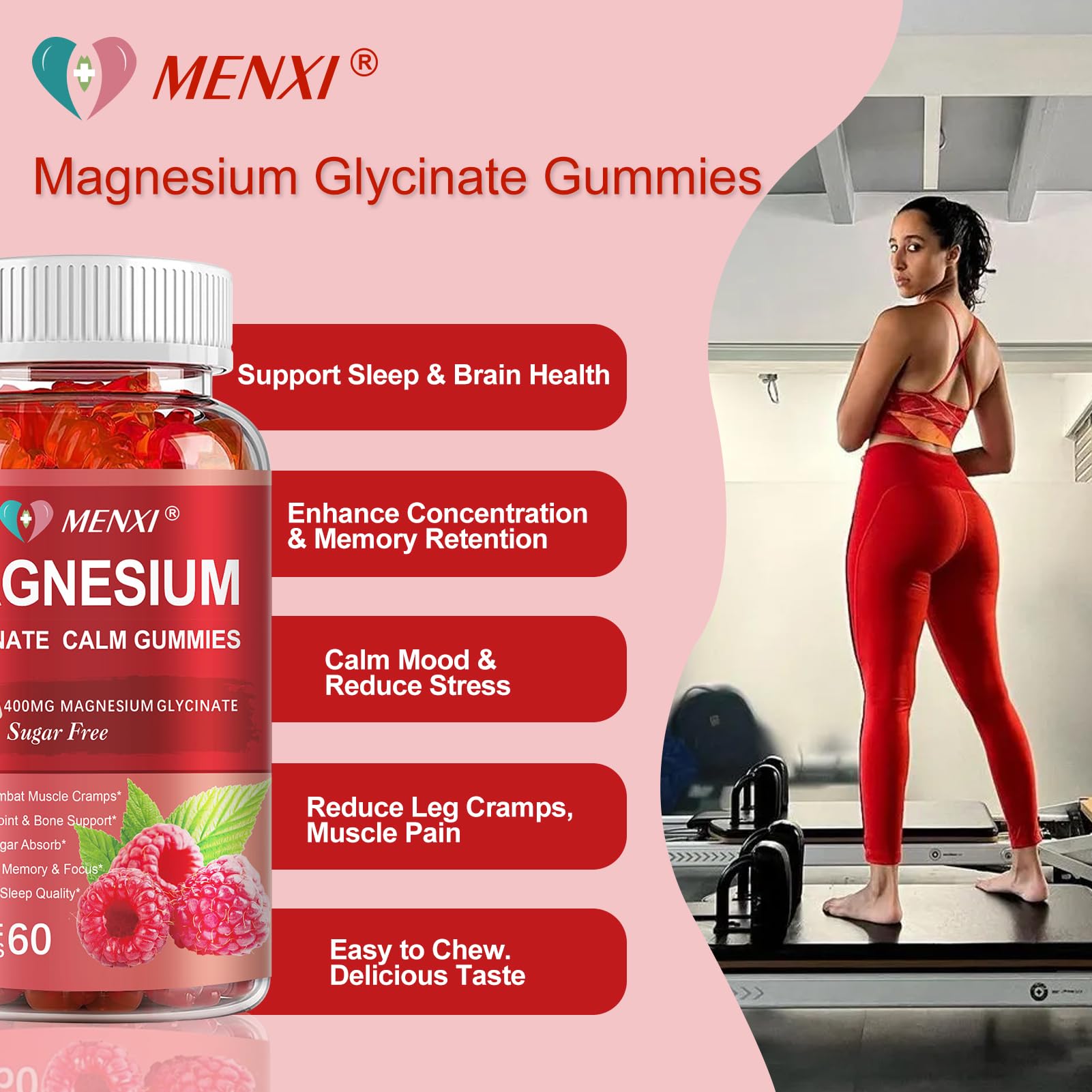 Vegan and sugar-free MENXI Magnesium Gummies label on packaging