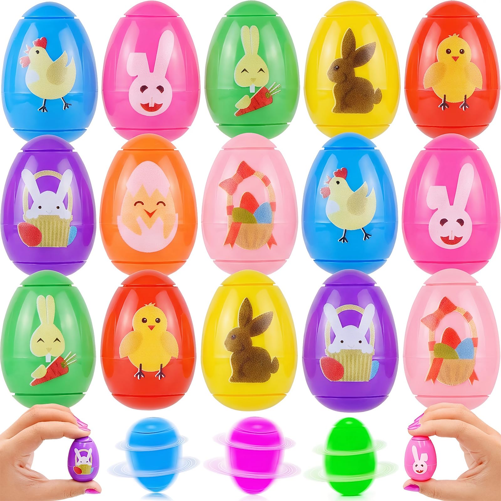 Menzcci Easter egg spinner pack with vibrant colors for Easter baskets and play.