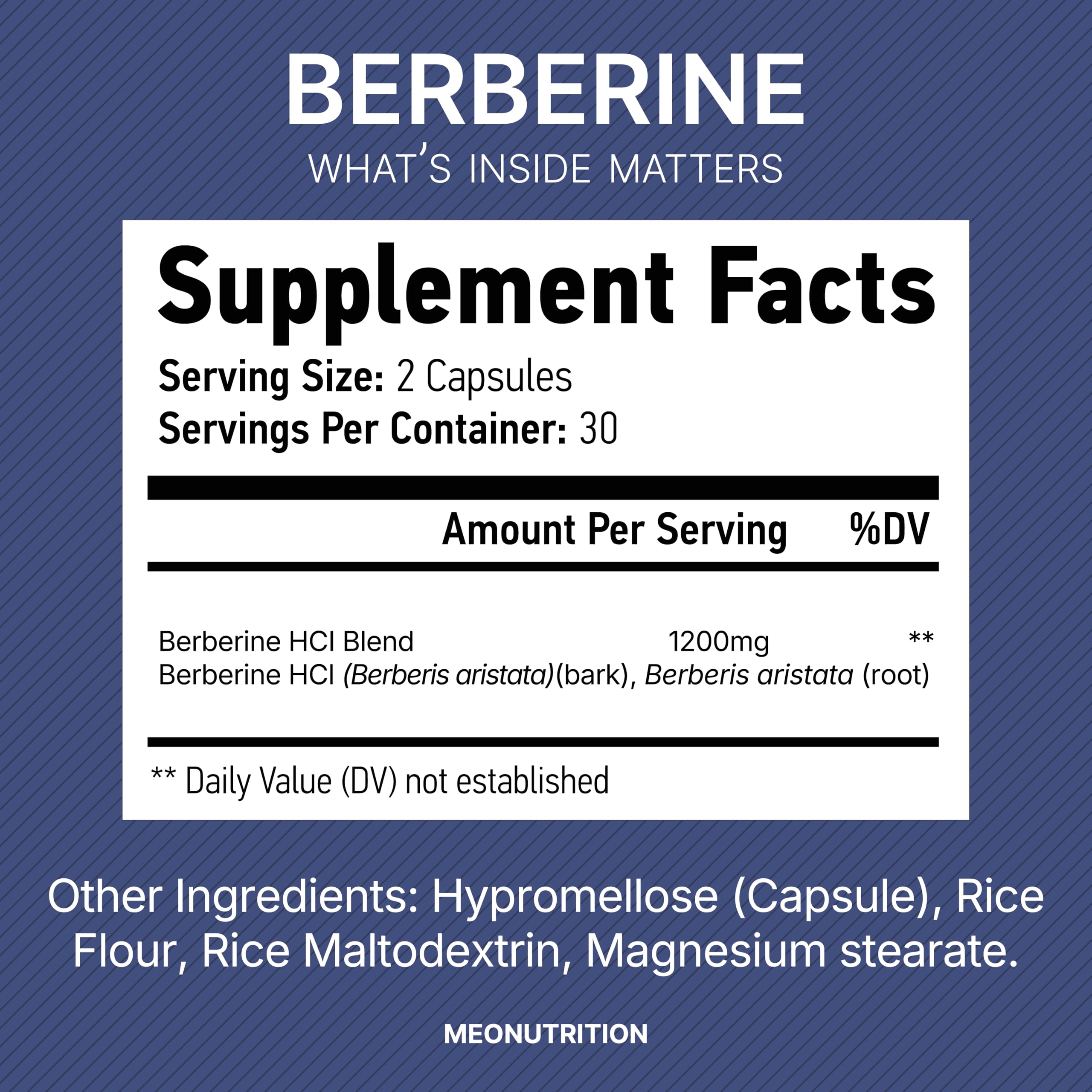Meo Nutrition Berberine 1200mg label Eurofins testing highlights quality and purity