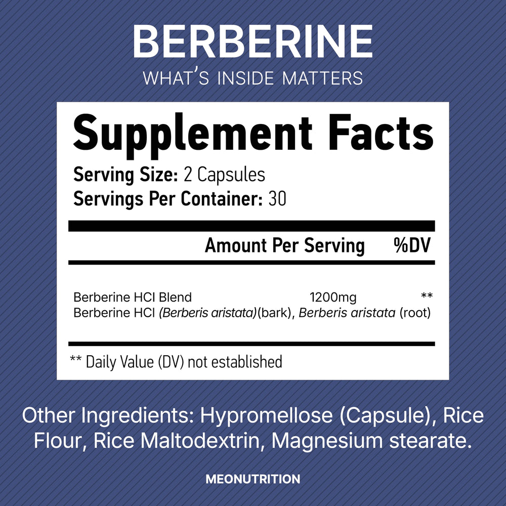 Meo Nutrition Berberine 1200mg label Eurofins testing highlights quality and purity