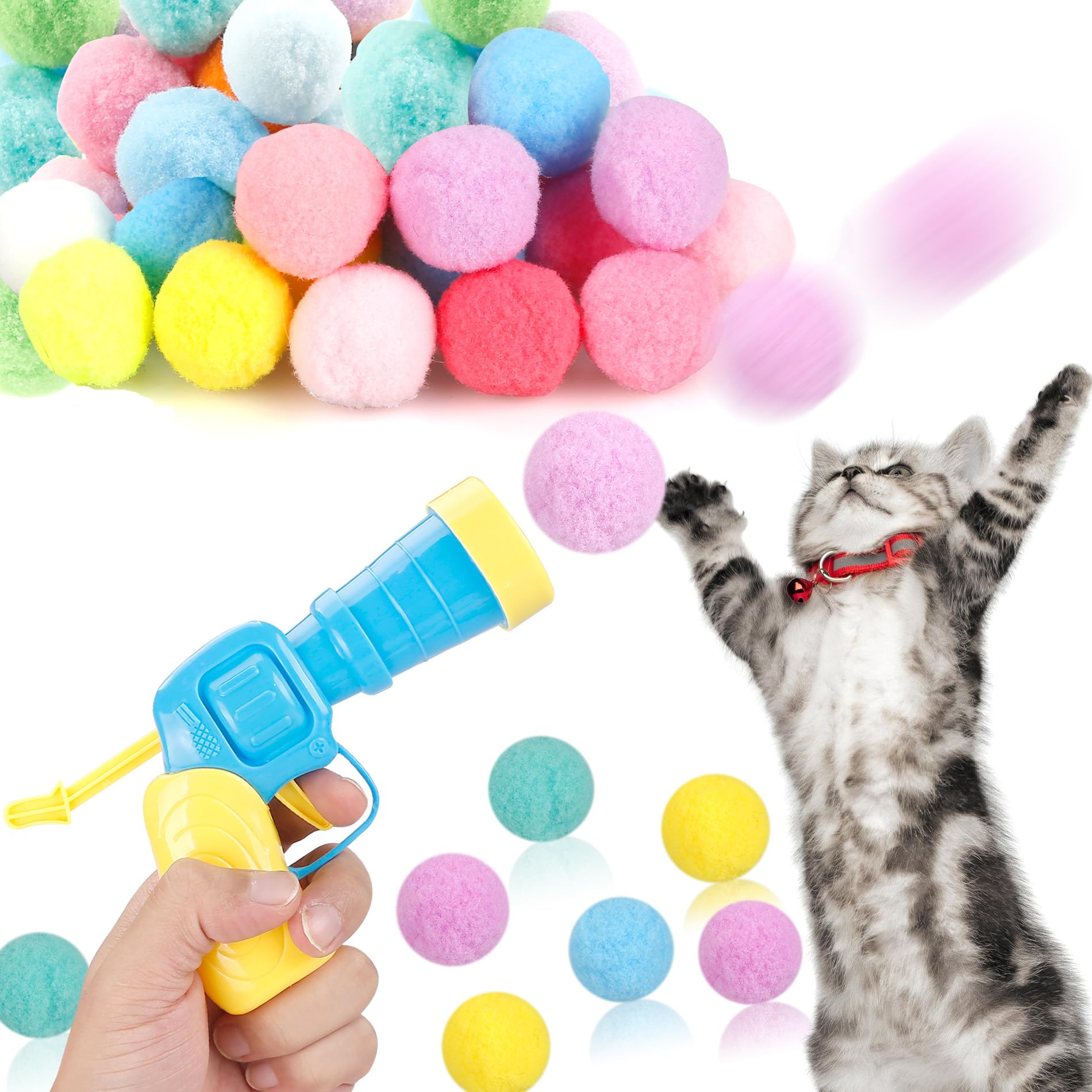 MeoHui cat ball toy launcher gun in action for interactive play.