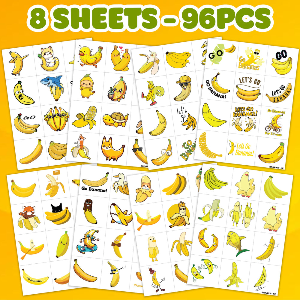 MeoIsDaBest tropical banana decals, pre-cut sheets for quick party favors