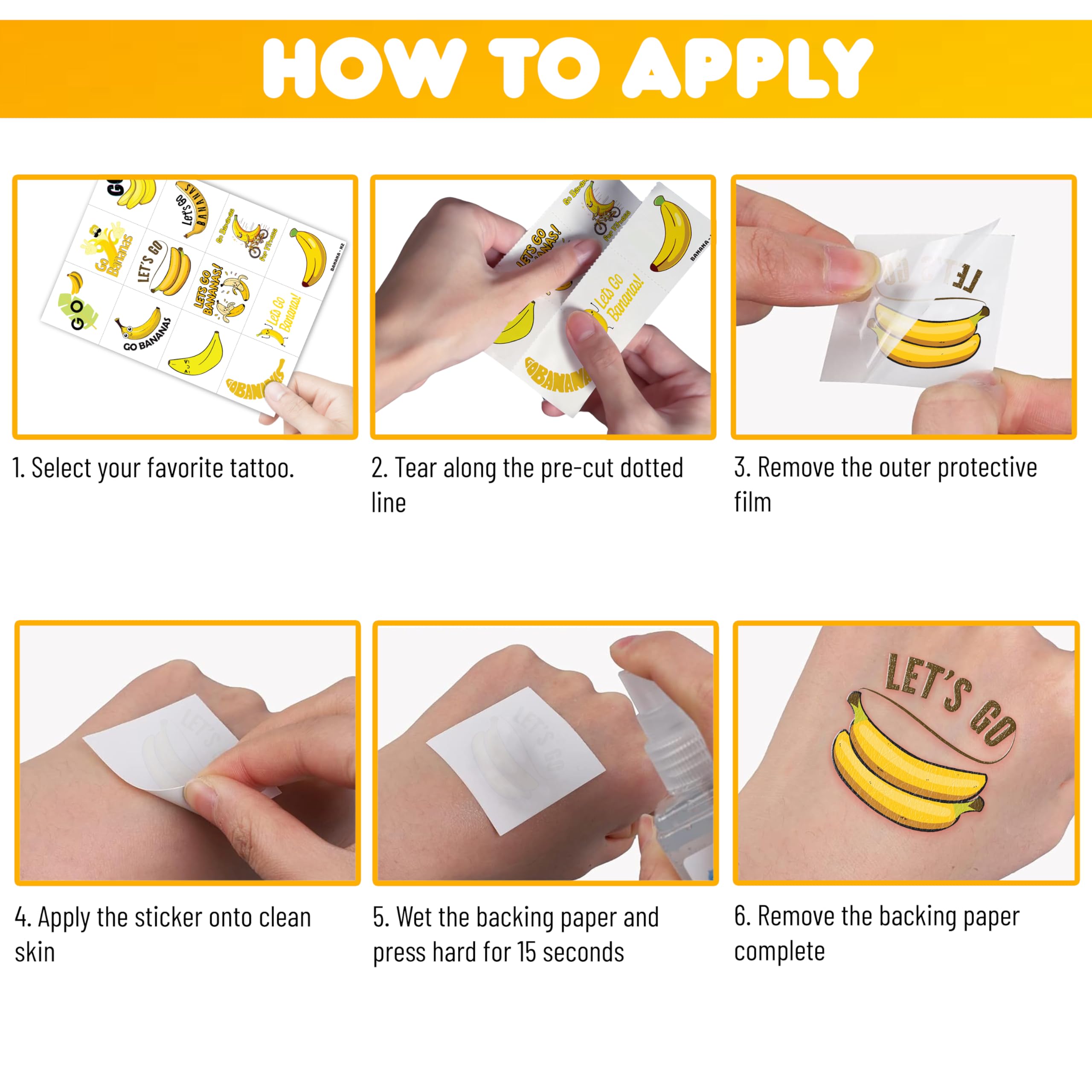 MeoIsDaBest banana temporary tattoos, safe skin-friendly for kids