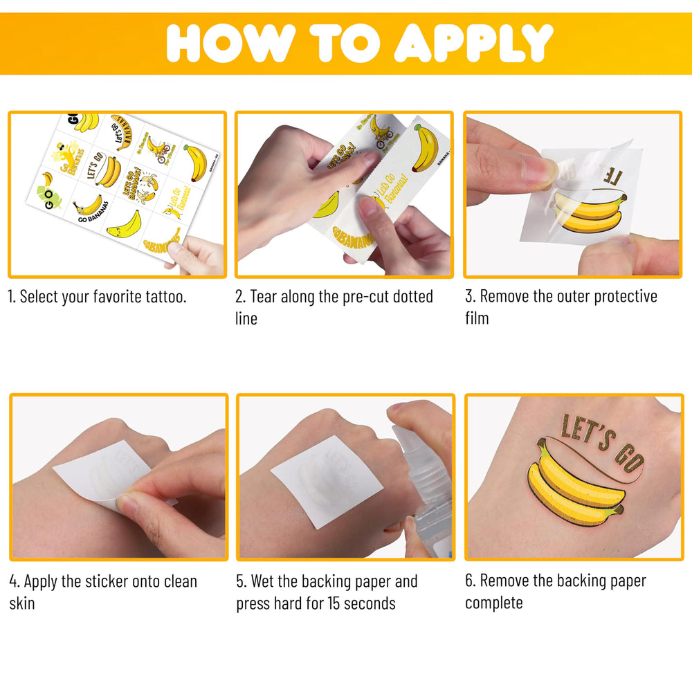 MeoIsDaBest banana temporary tattoos, safe skin-friendly for kids