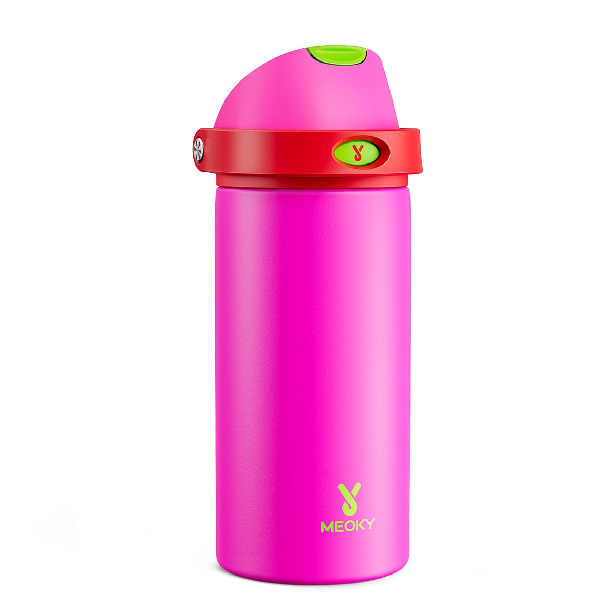 Meoky 18oz insulated bottle closeup showing cold retention for school and sports.