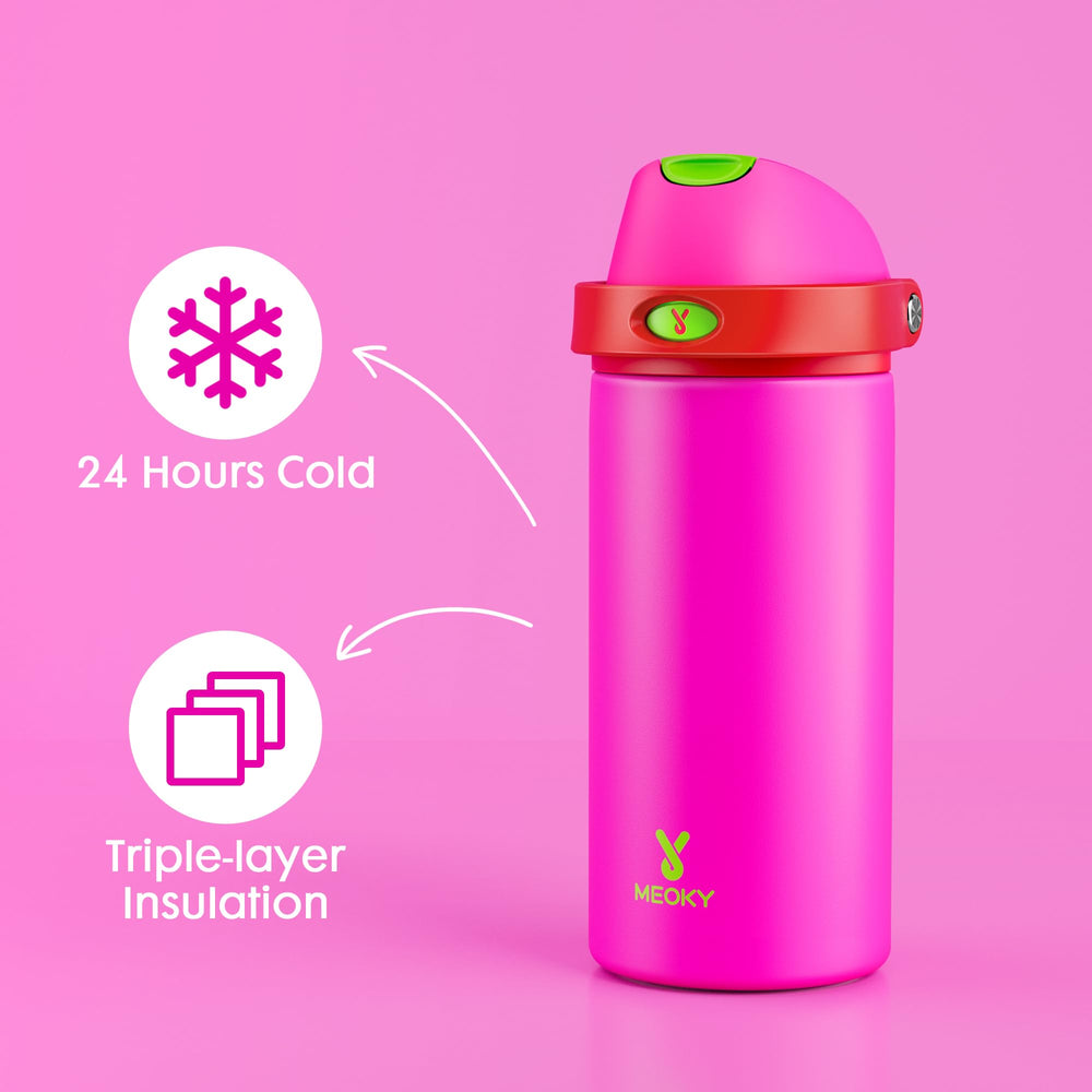 Meoky leak-proof lid with carry loop ensures secure backpack use.