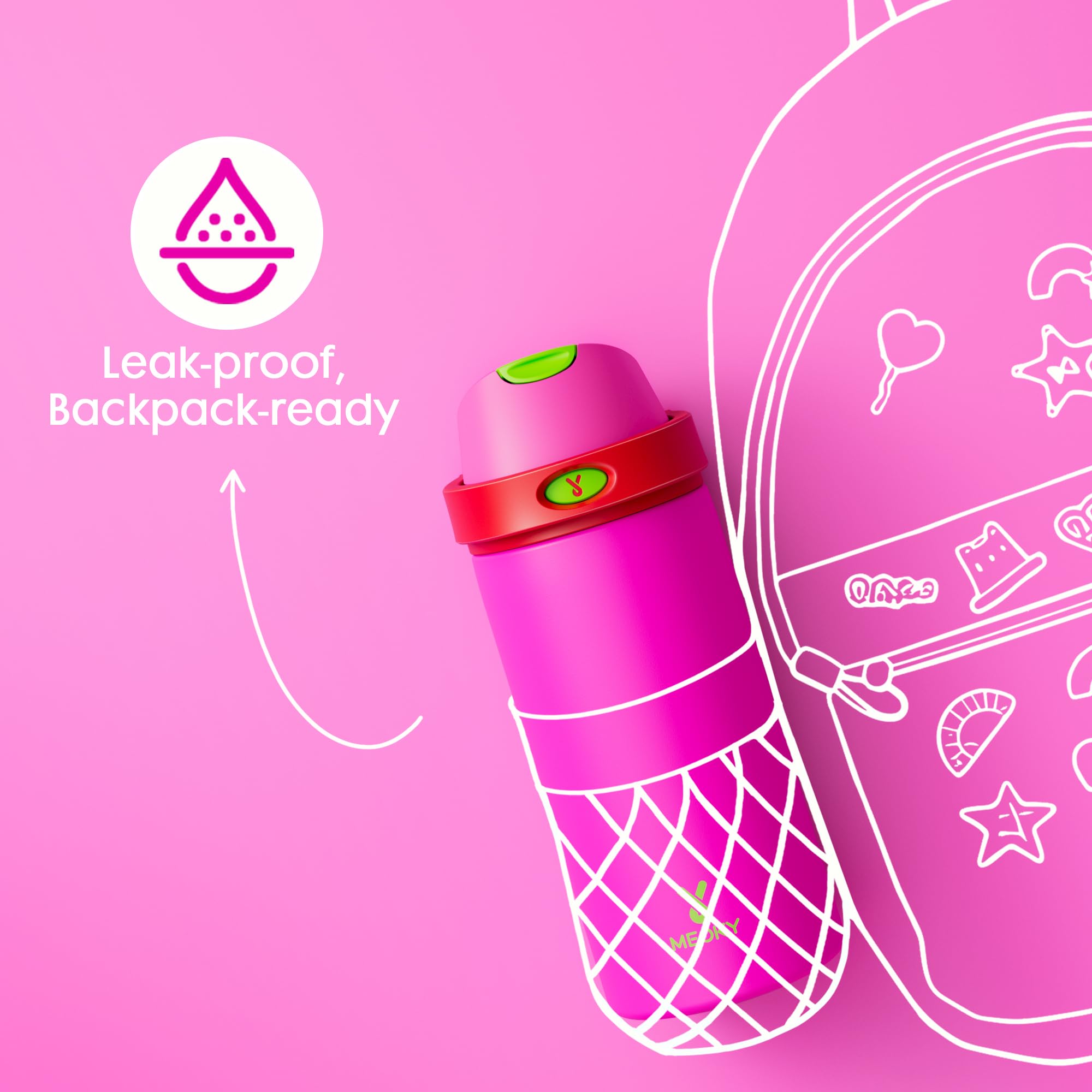 Meoky wide opening for ice and easy cleaning for kids.