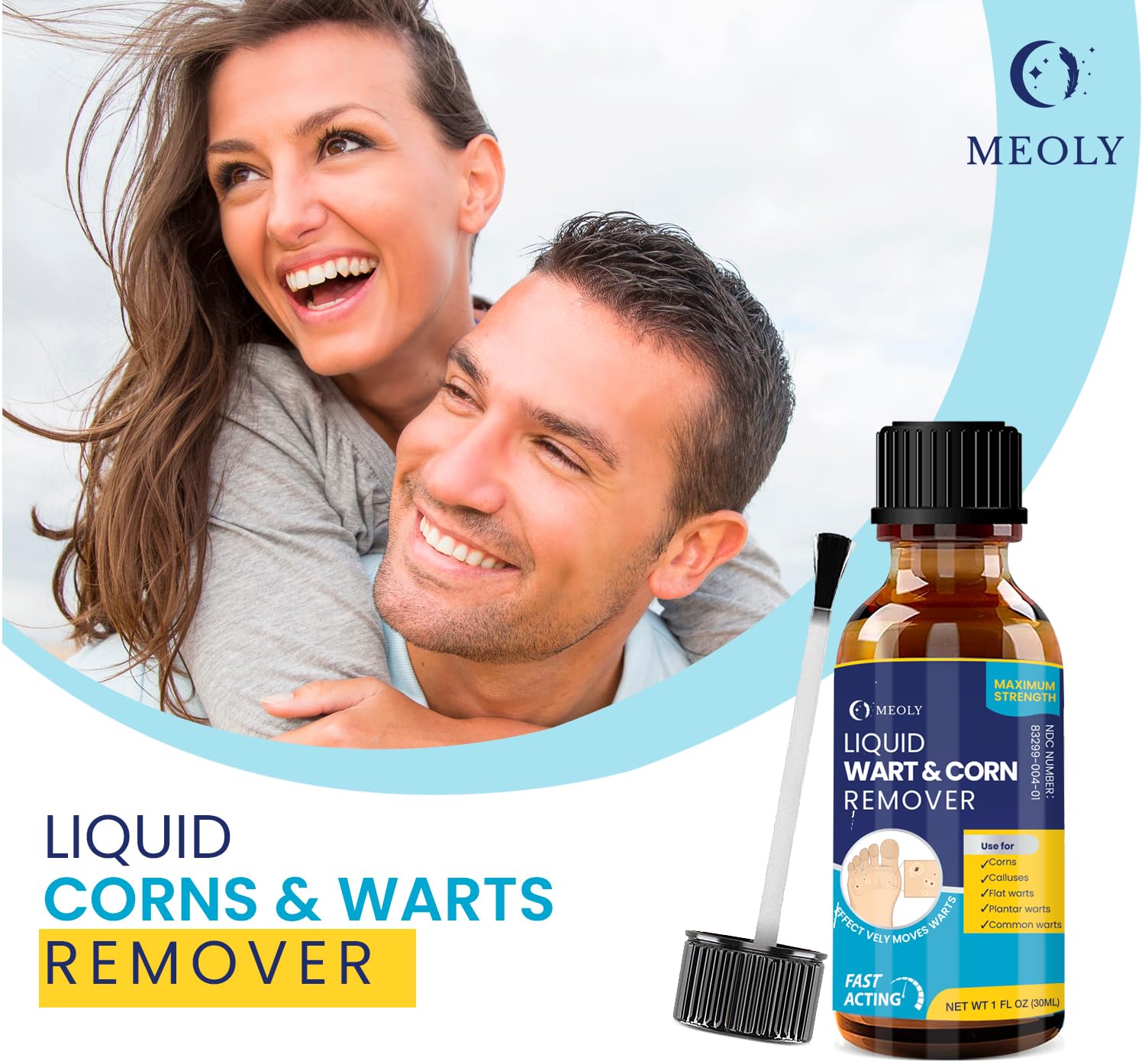MEOLY applicator for precise, controlled wart removal application.