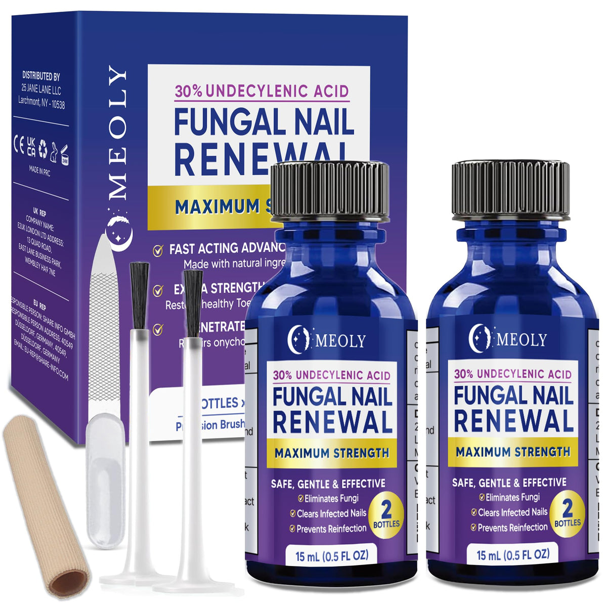 MEOLY bottle with 30 ml undecylenic acid for targeted toenail care