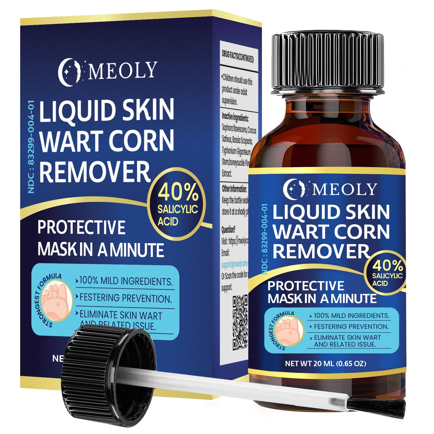 MEOLY fast-acting wart remover bottle for plantar warts provides quick surface treatment.