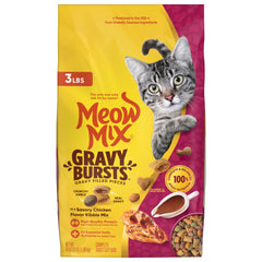 Meow Mix Gravy Bursts kibble with gravy pockets for a flavorful meal