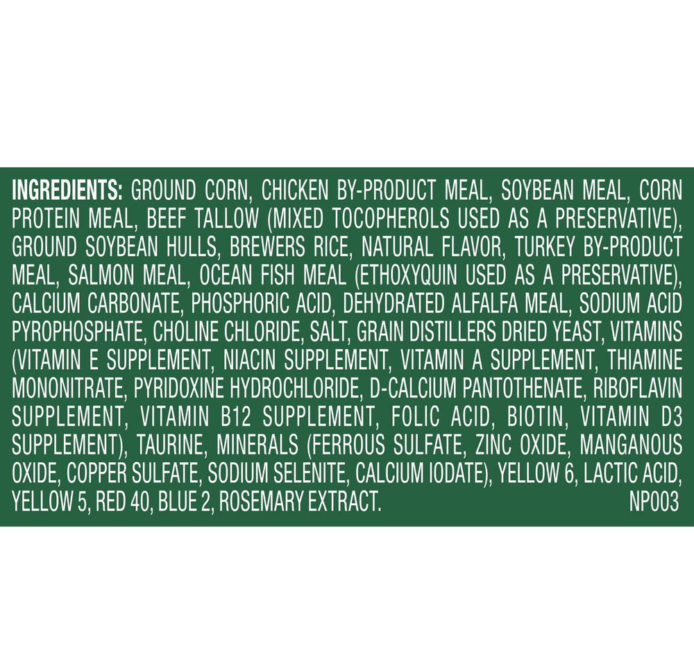 Alfalfa flavor accent in Meow Mix Indoor Health for indoor palates