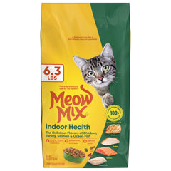 Meow Mix Indoor Health bag shown for convenient indoor feeding