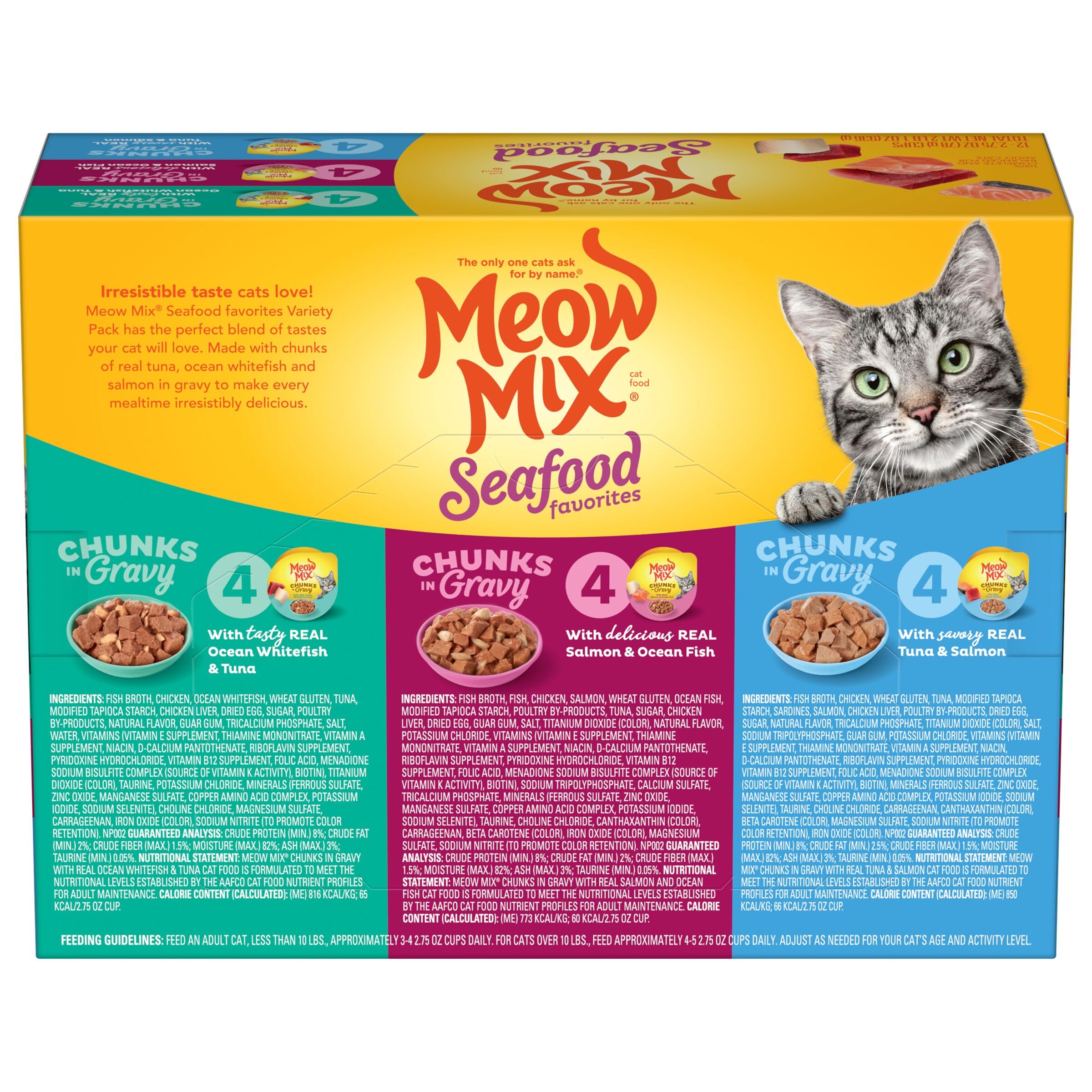 Meow Mix wet cat food supports variety and palatability for picky eaters.
