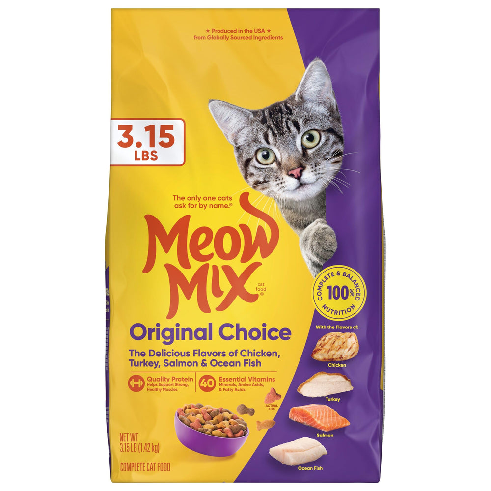 Meow Mix Original Choice coat-nourishing nutrients support healthy-looking fur.
