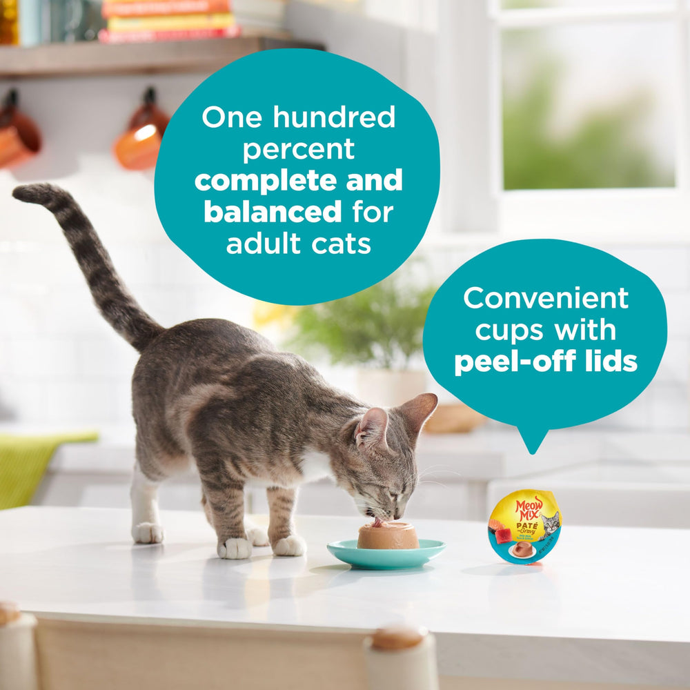 Texture sauce savoureuse Meow Mix Paté en Gravy au thon et saumon.