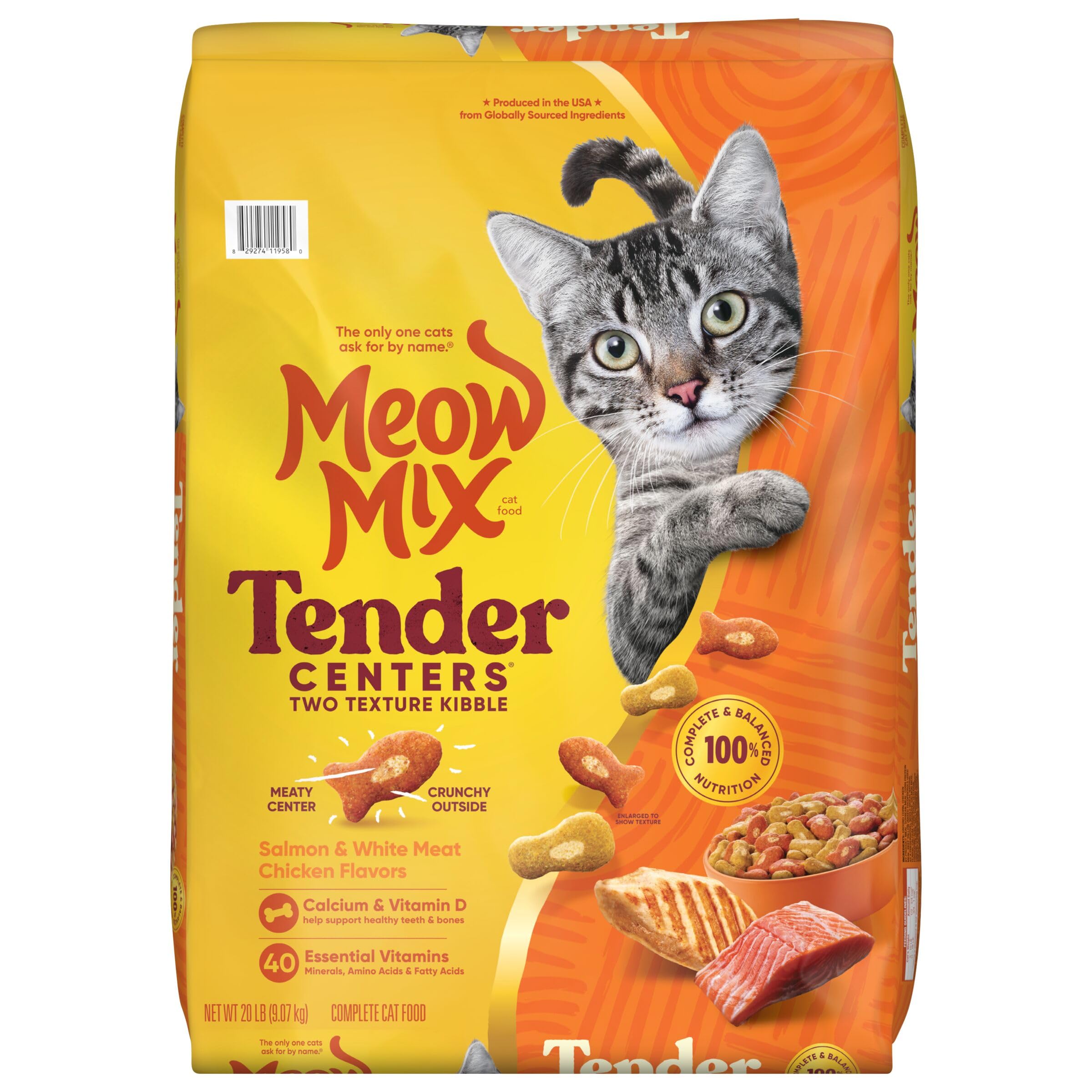 Meow Mix Tender Centers made in USA label on bag for trust.
