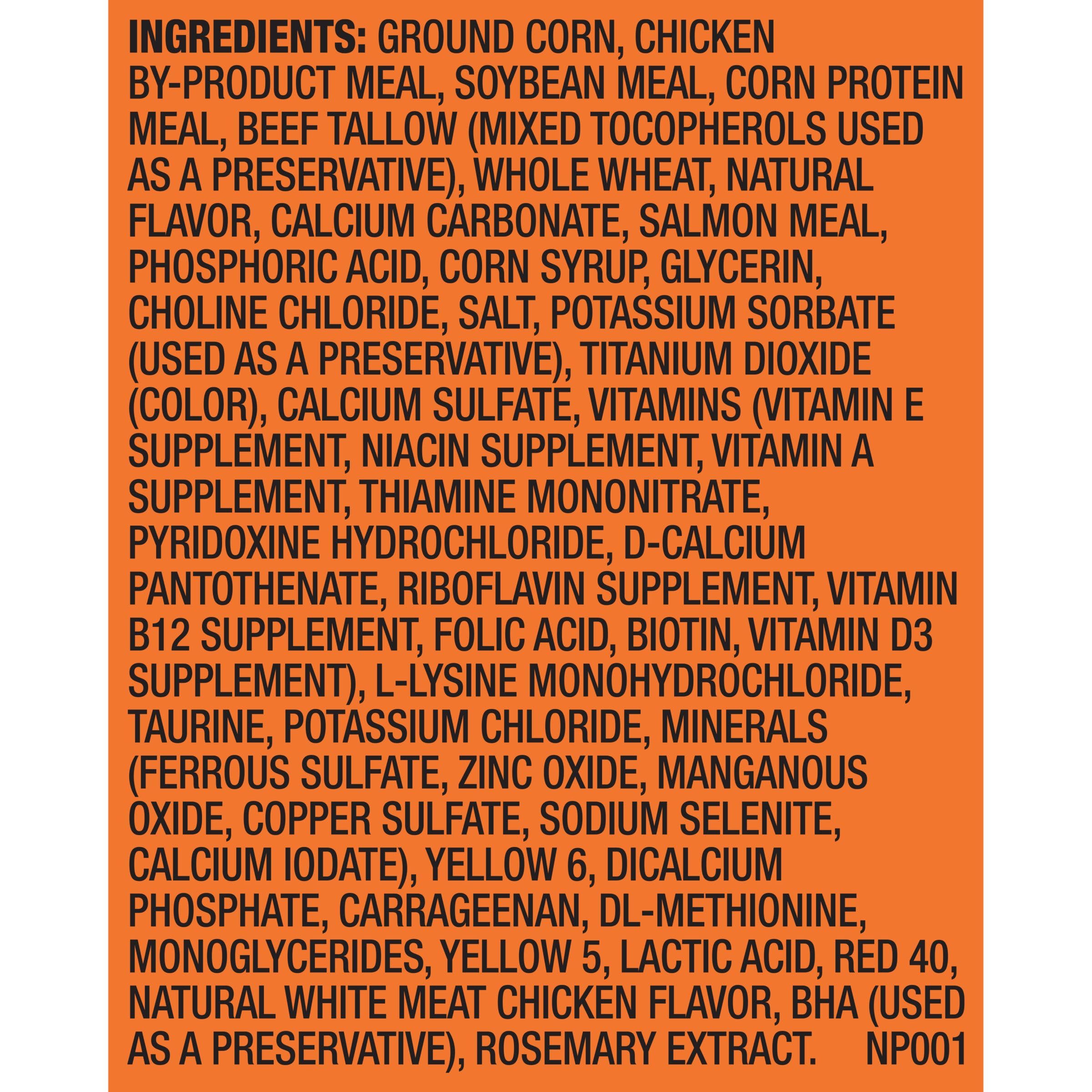 Meow Mix Tender Centers salmon flavor kibble close-up for aroma appeal.