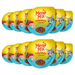 Meow Mix Tenders in Sauce cups with tuna and shrimp for quick meals