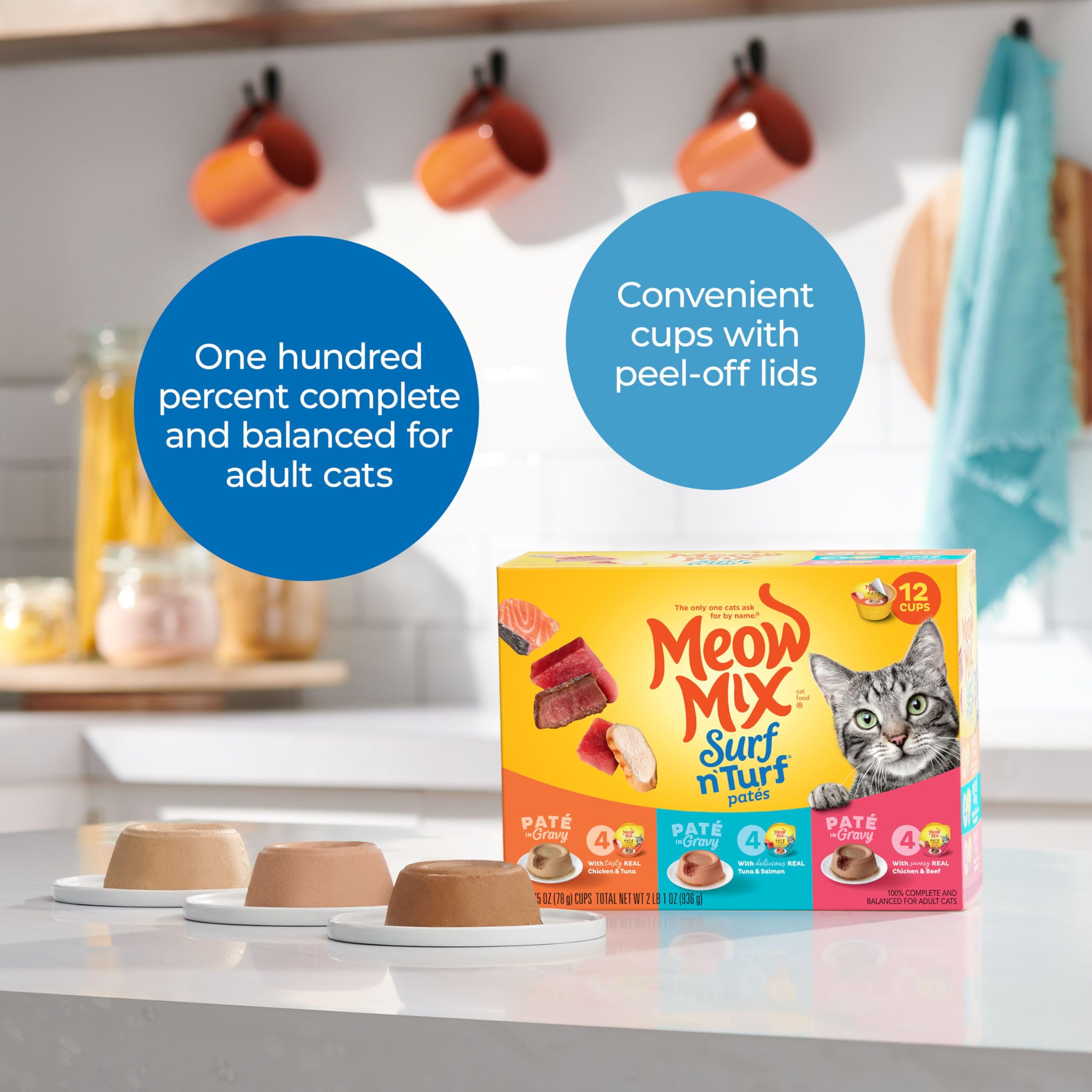 Meow Mix Pate in Gravy Chicken-Beef cups with savory gravy and real meat