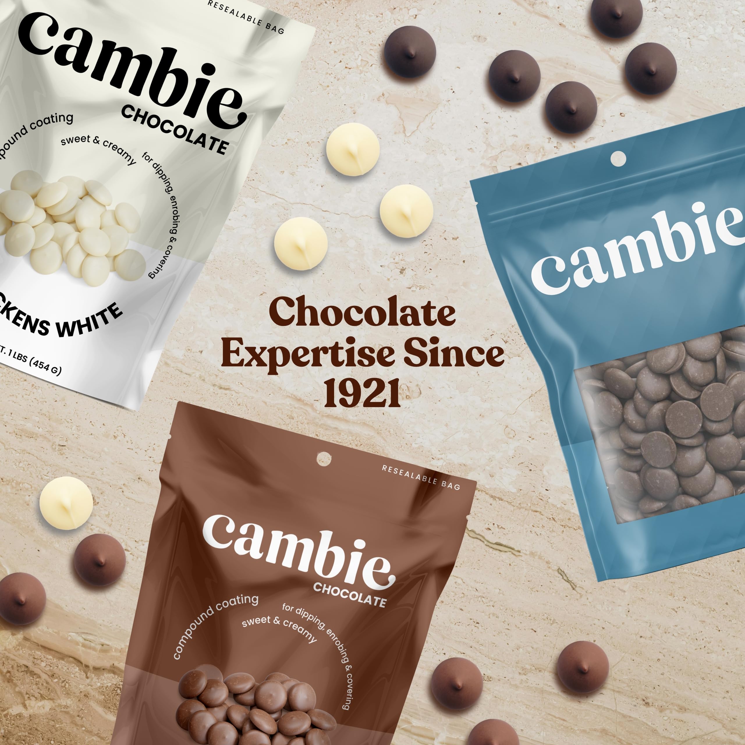 Cambie Merckens milk melts deliver a glossy, dessert-ready finish.
