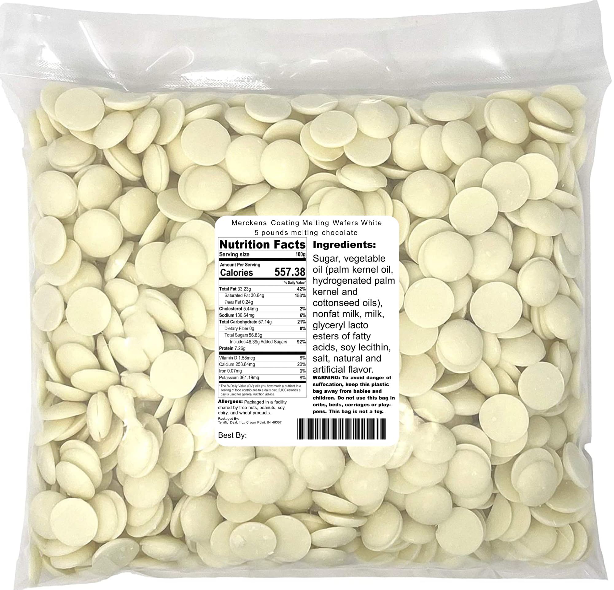 Merckens White coating wafers packaging ready for easy candy making.