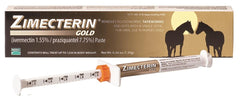Merial Zimecterin Gold dewormer paste bottle pour for broad parasite control in horses.