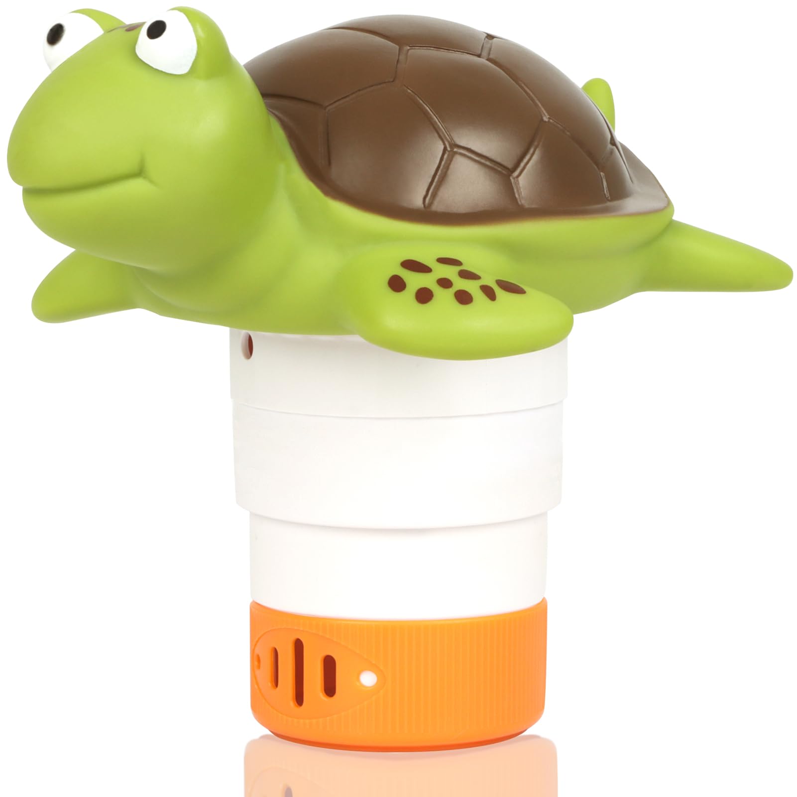 Merkia Turtle chlorine dispenser 1in on water surface provides steady dosing for small pools.