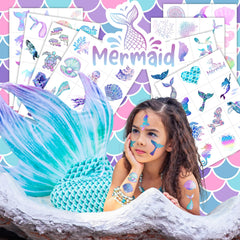 Mermaid 96PCS Pre-Cut Temporary Tattoos: 96 designs for ocean-themed celebrations.