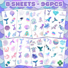 Mermaid 96PCS Pre-Cut Temporary Tattoos: ideal mermaid party decorations and gifts.