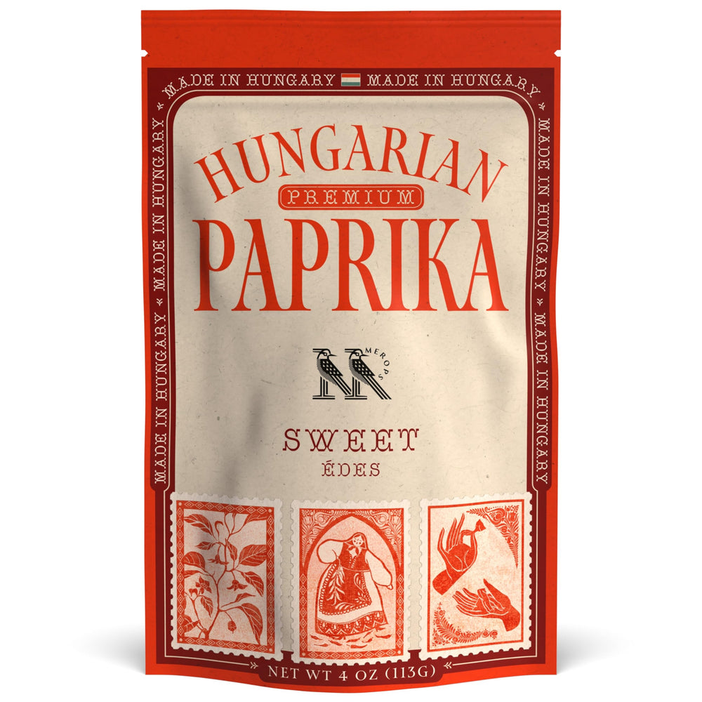 MEROPS Sweet Hungarian Paprika Powder packaging with resealable bag preserves freshness.