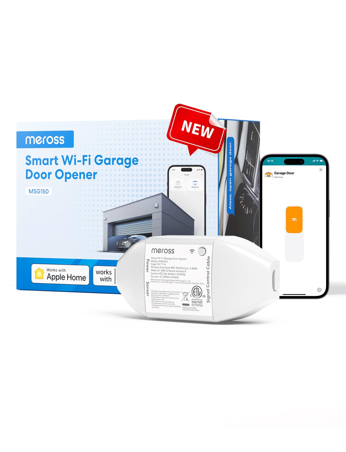 Meross smart garage door remote with app control for convenient access from anywhere.