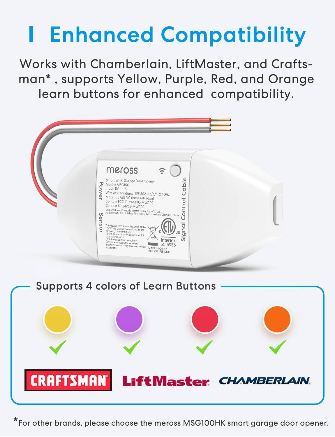 Meross remote enabling open/close via voice for hands-free garage access.