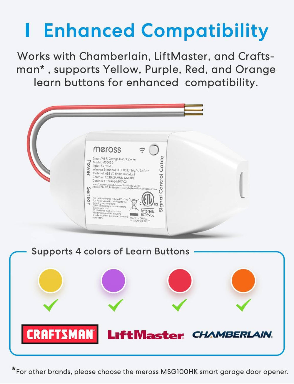 Meross remote enabling open/close via voice for hands-free garage access.