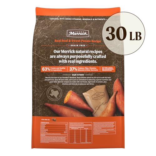 Merrick adult dog food with crunchy kibble.