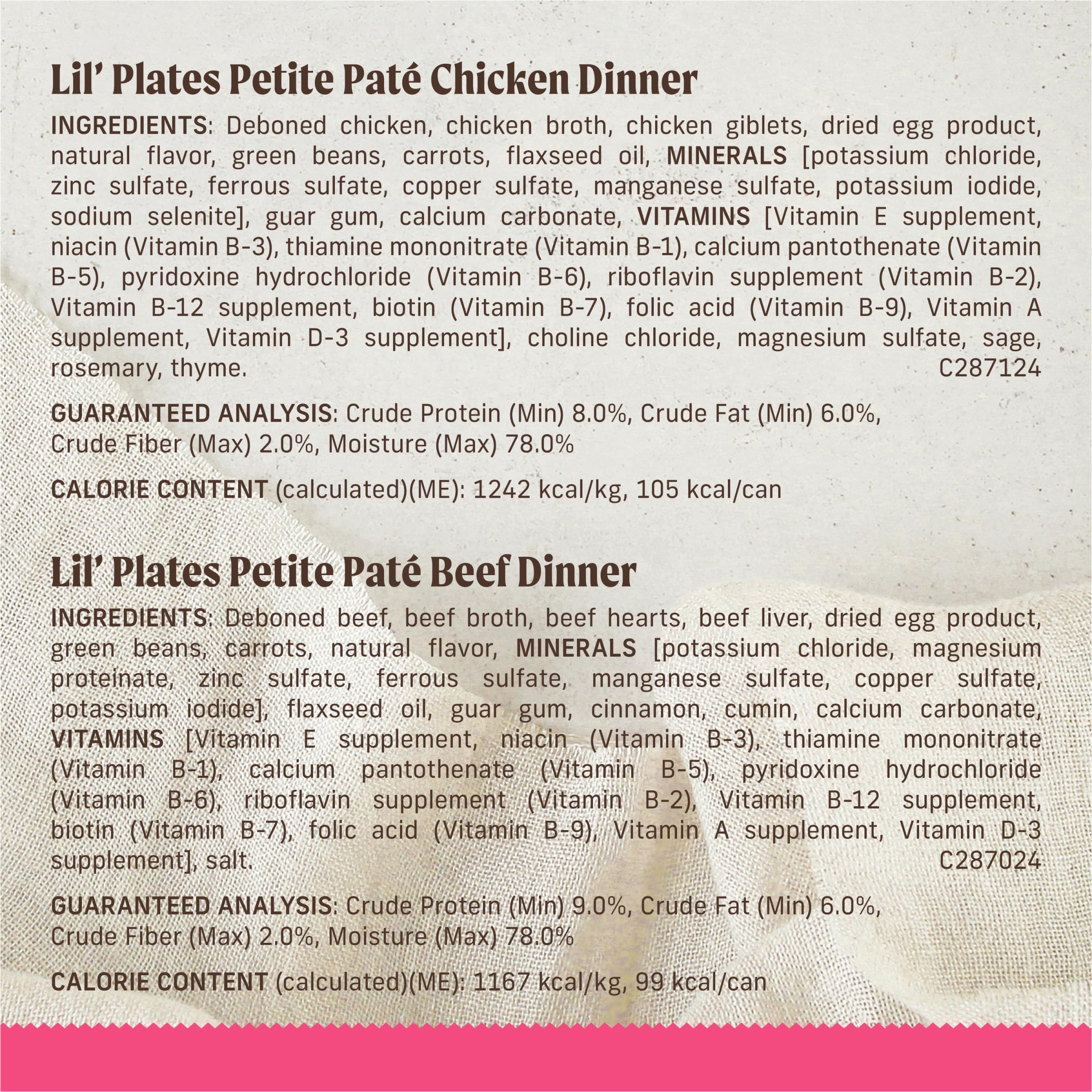 Merrick Lil’ Plates added vitamins and minerals support balanced nutrition.