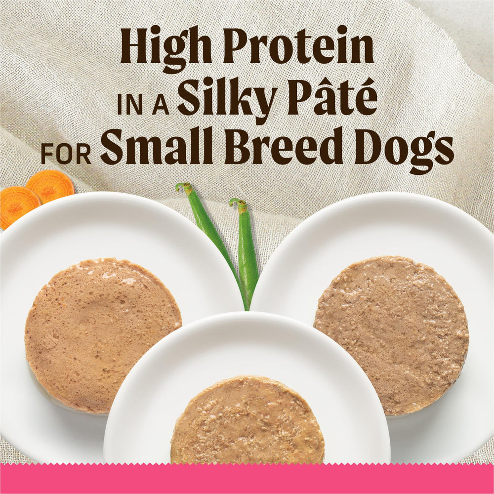 Merrick Lil’ Plates turkey pate dinner 3oz can, grain-free option for small breeds.