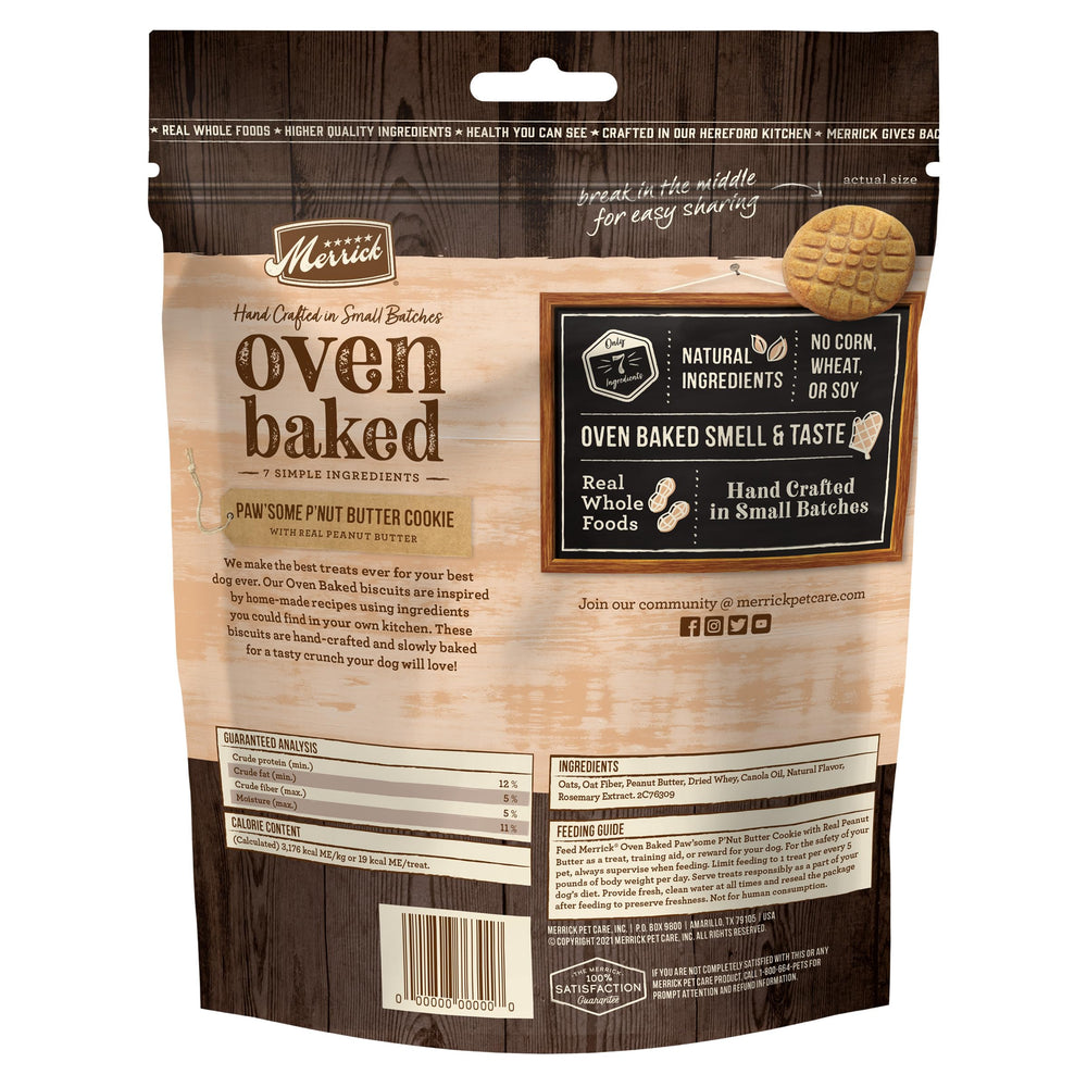 Merrick Pawsome Pnut Butter Cookie no-wheat option supports gentle diets.
