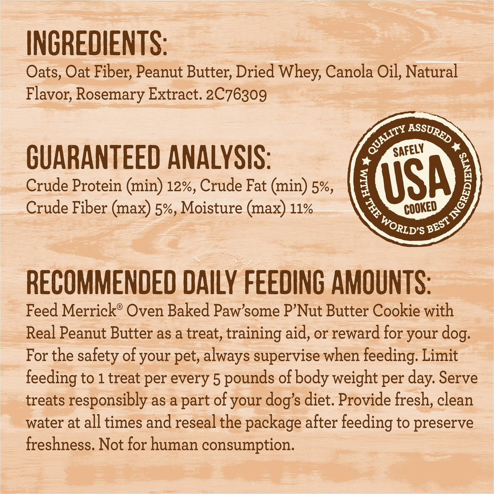 Merrick Pawsome Pnut Butter Cookie oven-baked aroma enhances appeal.